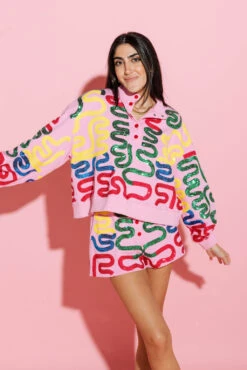 Pink Squiggle Henley Shorts -Queen of Sparkles qos august 429 8cf98c63 da67 4283 bad1 dd63d374c791