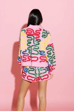 Pink Squiggle Henley Sweatshirt -Queen of Sparkles qos august 434