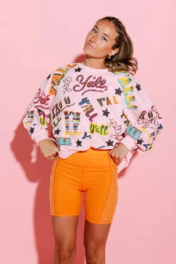 Queen Of Sparkles Pink Y'all All Over Sweatshirt -Queen of Sparkles qos august 436