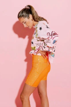 Queen Of Sparkles Orange Rhinestone Biker Short