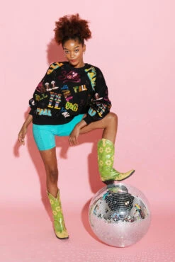 Queen Of Sparkles Black Y'all All Over Sweatshirt -Queen of Sparkles qos august 442