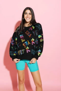 Queen Of Sparkles Black & Rainbow Yes/No Sweatshirt