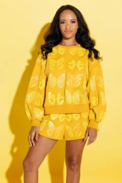 Queen Of Sparkles Yellow Scattered Butterfly Shorts -Queen of Sparkles qos august 513 c3389885 b0a9 4a6f 9500 73cf9c3cbcb0