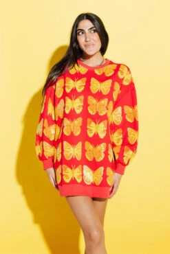 Queen Of Sparkles Red & Yellow Butterfly Sweatshirt Dress -Queen of Sparkles qos august 519