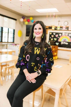 Queen Of Sparkles Black Rainbow Letter Sweatshirt -Queen of Sparkles qos august 666