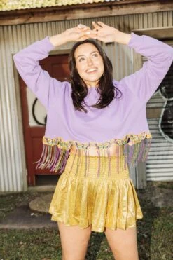 Queen Of Sparkles Bead Fringe Mask Sweatshirt -Queen of Sparkles soelstudio QOS 337