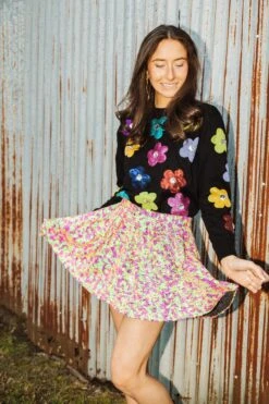 Queen Of Sparkles Neon Sequin Pleat Mini Skirt