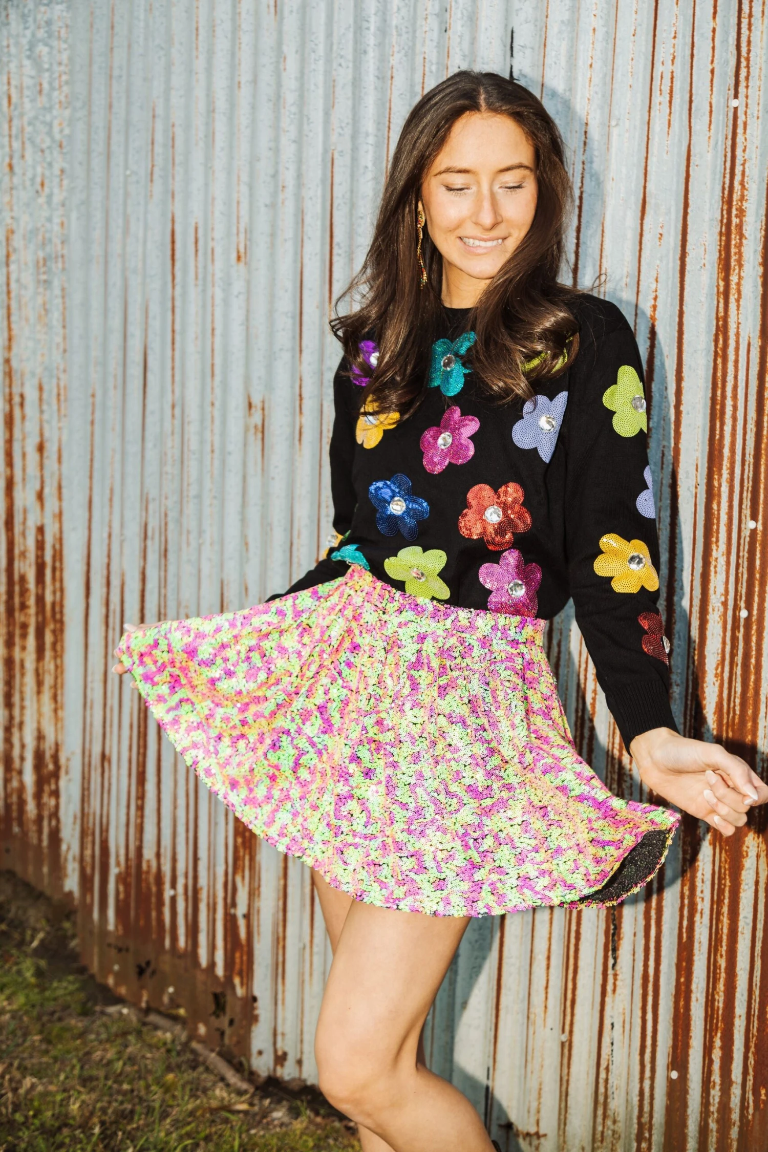 Queen Of Sparkles Neon Sequin Pleat Mini Skirt 1 Queen Of Sparkles Neon Sequin Pleat Mini Skirt