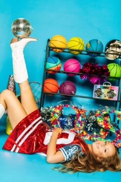 Queen Of Sparkles Red, White/Light Blue Full Sequin Jersey Dress