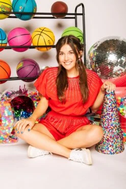 Queen Of Sparkles Red Cotton Bubble Top With Silver Burst -Queen of Sparkles soelstudio QOS Gameday 1396 462857e4 7cd7 432c ac6a 749e25d2e899