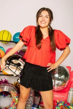 Queen Of Sparkles Red & Black QOS Jersey Peplum Top 6 Queen Of Sparkles Red & Black QOS Jersey Peplum Top -Queen of Sparkles soelstudio QOS Gameday 1566