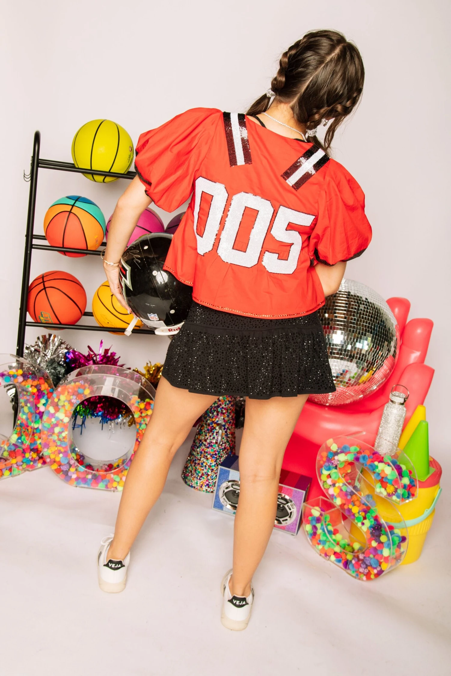 Queen Of Sparkles Red & Black QOS Jersey Peplum Top 2 Queen Of Sparkles Red & Black QOS Jersey Peplum Top - Image 2