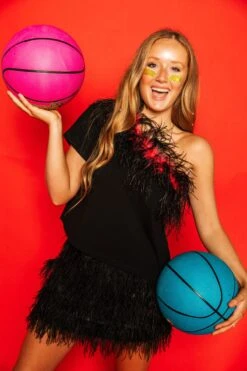 Black & Red One Shoulder Feather Tee -Queen of Sparkles soelstudio QOS Gameday 167 2fe2a01e 2f46 4e15 a40c 3858244a80da