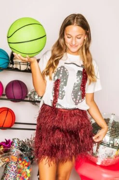 Queen Of Sparkles Garnet & Black Fringe Boot Tee -Queen of Sparkles soelstudio QOS Gameday 1750