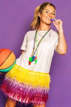 Queen Of Sparkles Purple & Yellow Feather Bottom Tee Dress -Queen of Sparkles soelstudio QOS Gameday 557