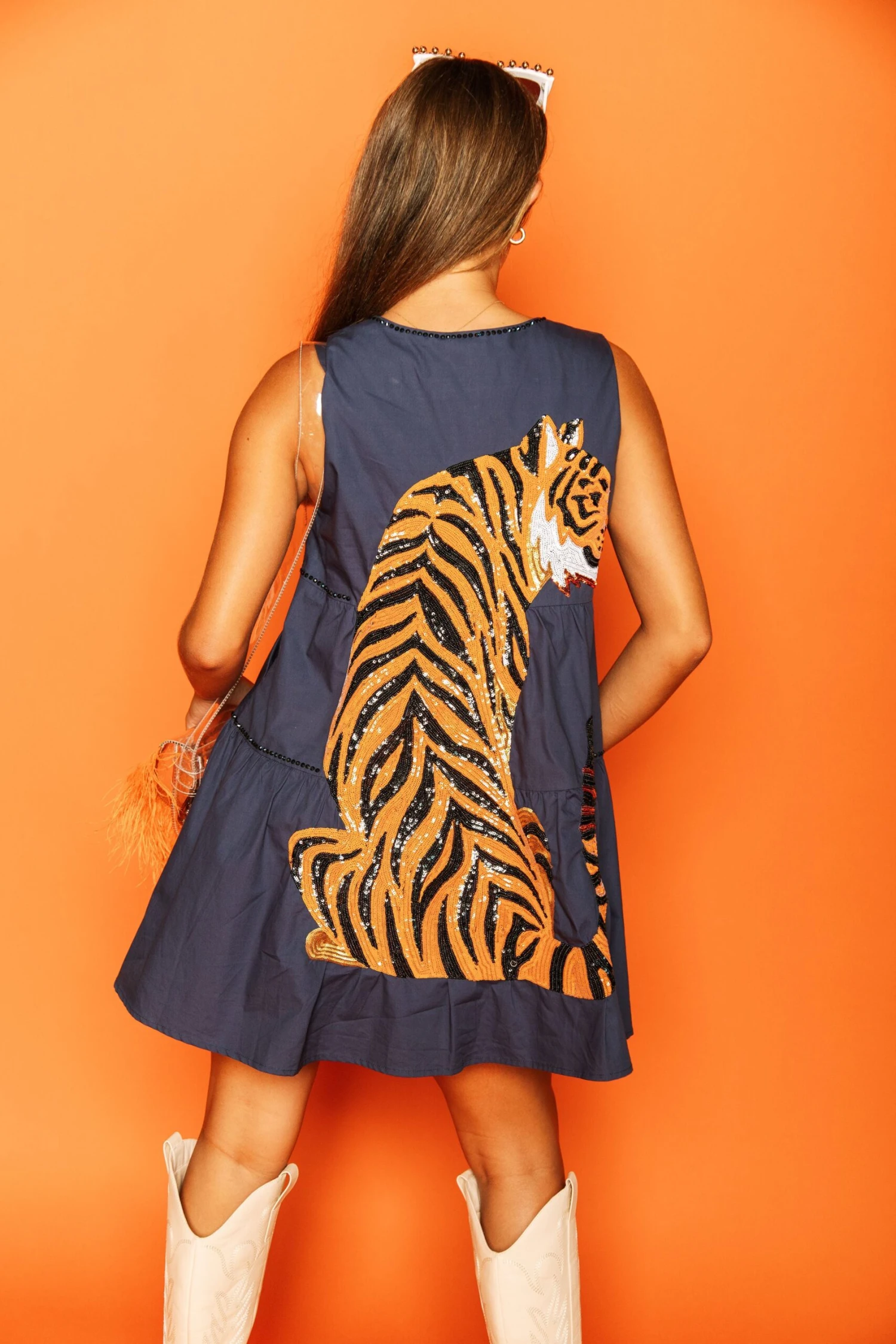 Queen Of Sparkles Navy Dress With Tiger On Back 1 Queen Of Sparkles Navy Dress With Tiger On Back
