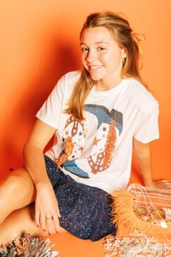 Queen Of Sparkles Navy & Orange Fringe Boot Tee 5 Queen Of Sparkles Navy & Orange Fringe Boot Tee -Queen of Sparkles soelstudio QOS Gameday 632