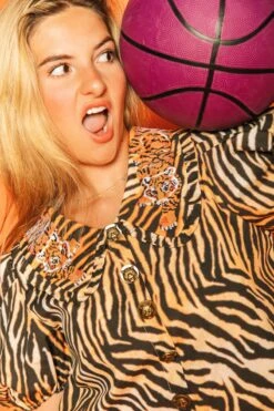 Tiger Cotton Button Down Skirt -Queen of Sparkles soelstudio QOS Gameday 672 39ed3b64 9d9b 4888 9e91 23a77724d446