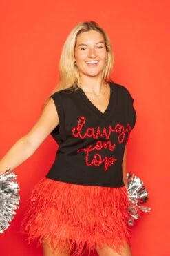 Queen Of Sparkles Black & Red Dog Feather Sweater Tank -Queen of Sparkles soelstudio QOS Gameday 68