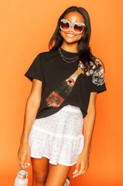 Queen Of Sparkles Black & Orange Popping Champagne Tee -Queen of Sparkles soelstudio QOS Gameday 722