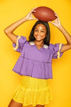 Queen Of Sparkles Purple & Gold QOS Jersey Peplum Top