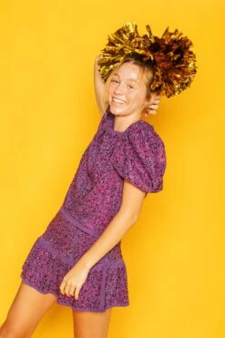 Queen Of Sparkles Purple Rhinestone Poof Sleeve Top