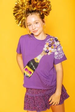 Queen Of Sparkles Purple & Yellow Popping Champagne Tee -Queen of Sparkles soelstudio QOS Gameday 963