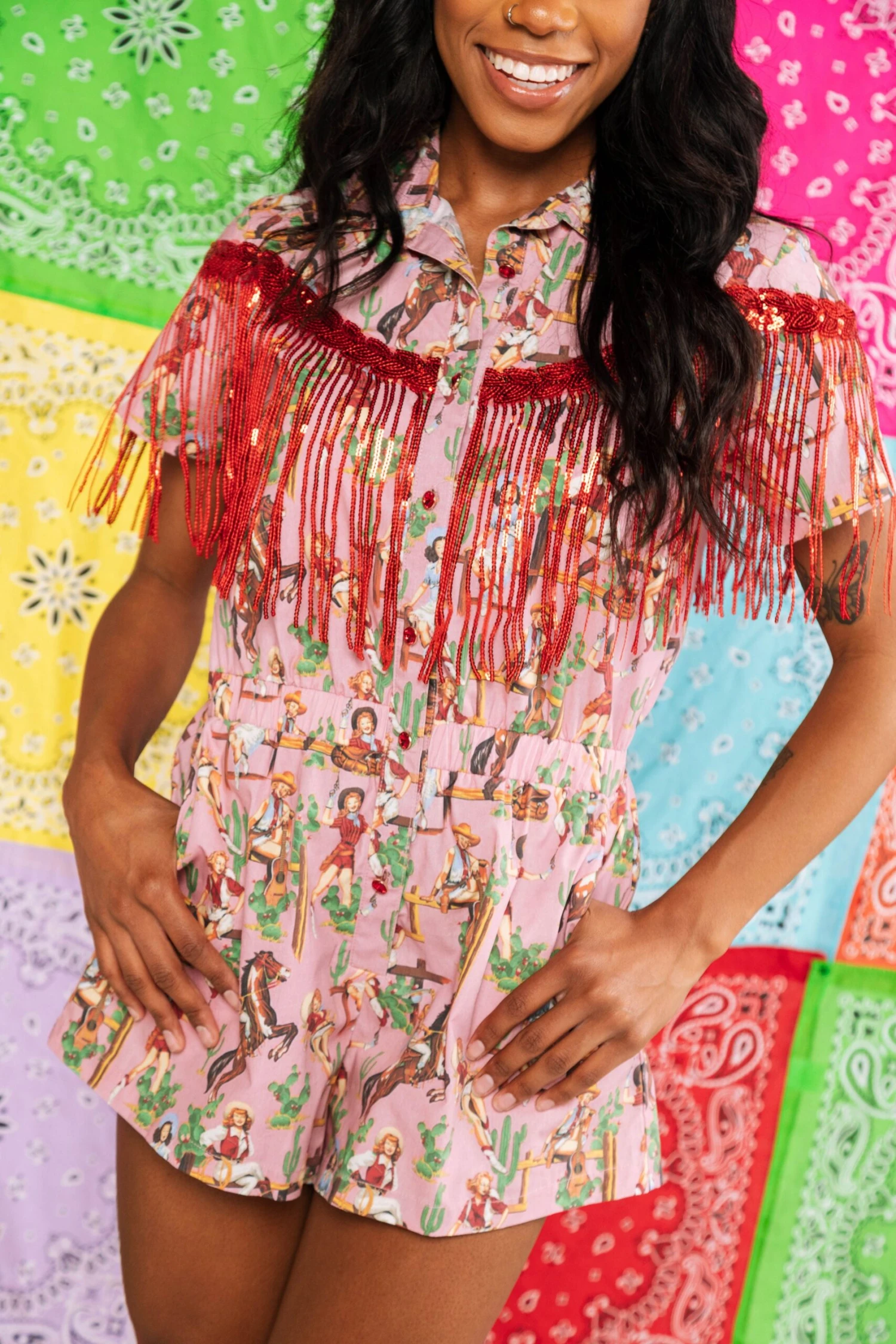 Queen Of Sparkles Vintage Cowgirl Romper 2 Queen Of Sparkles Vintage Cowgirl Romper - Image 2