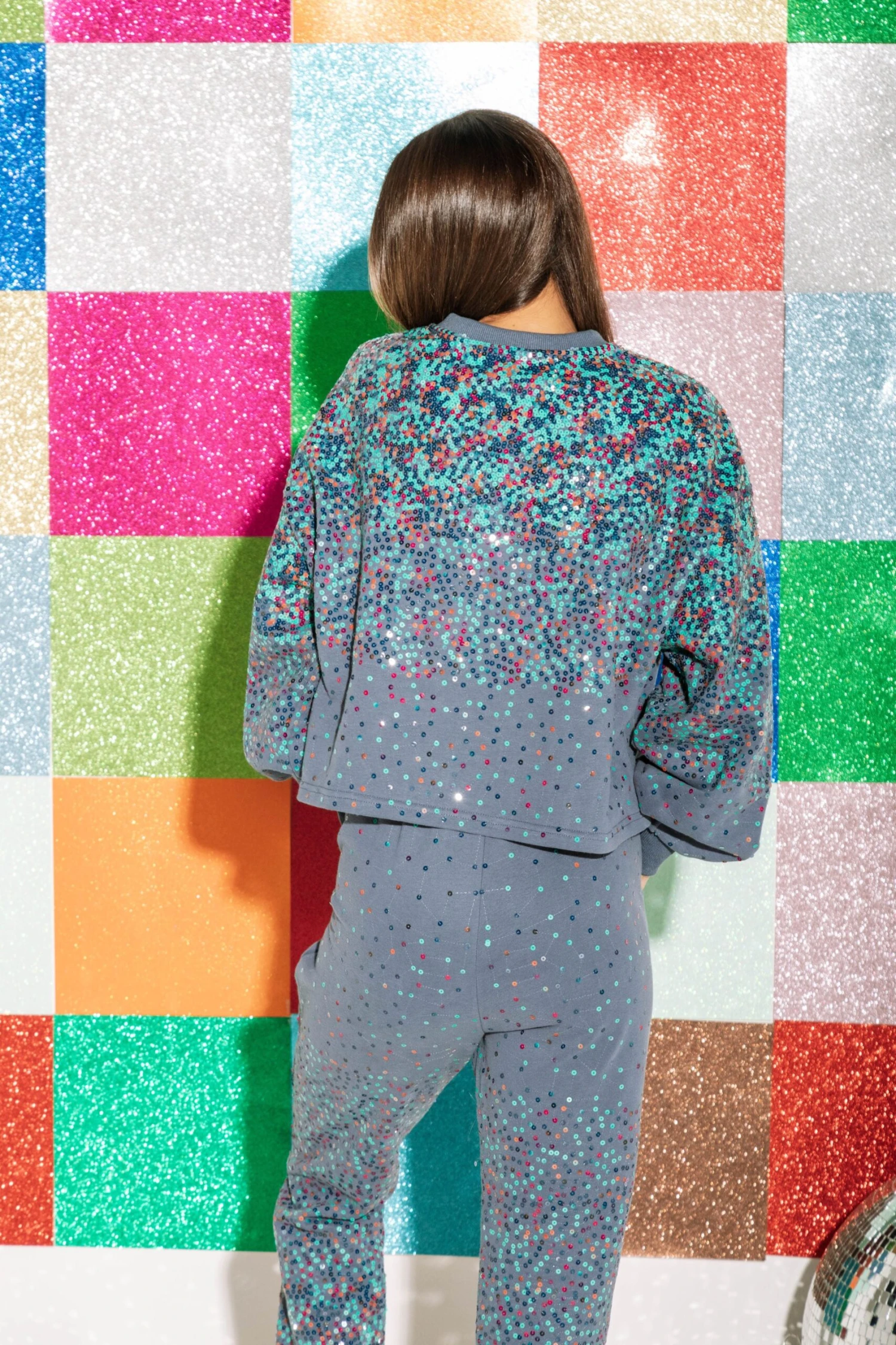 Queen Of Sparkles Grey Scattered Sequin Jogger 2 Queen Of Sparkles Grey Scattered Sequin Jogger - Image 2