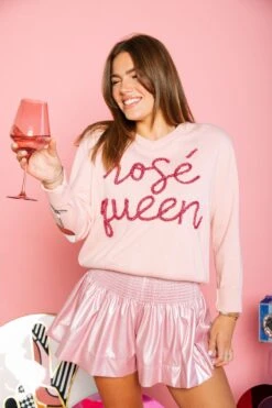 Queen Of Sparkles Light Pink Leather Swing Shorts