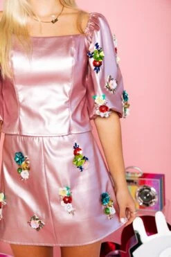 Queen Of Sparkles Metallic Rose Leather Flower Skirt