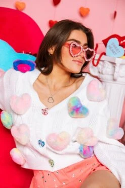 Queen Of Sparkles White Fur Heart Cardigan