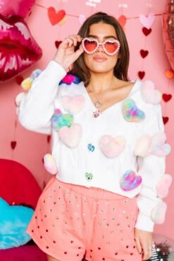 Queen Of Sparkles White Fur Heart Cardigan -Queen of Sparkles soelstudio QOSDEC 15