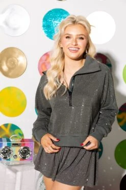 Queen Of Sparkles Charcoal Rhinestone Half Zip Sweatshirt -Queen of Sparkles soelstudio QOSDEC 474 33a958e9 f823 43a7 a244 bbdfae4c1cdb
