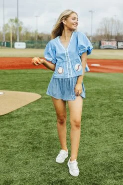 Queen Of Sparkles Light Blue Peplum Baseball Top -Queen of Sparkles soelstudio QOSFEB2023 132