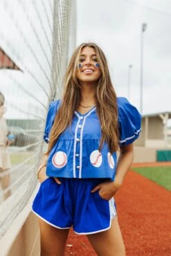 Queen Of Sparkles Royal Blue Peplum Baseball Top -Queen of Sparkles soelstudio QOSFEB2023 149