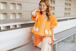 Queen Of Sparkles Orange Peplum Baseball Top -Queen of Sparkles soelstudio QOSFEB2023 218