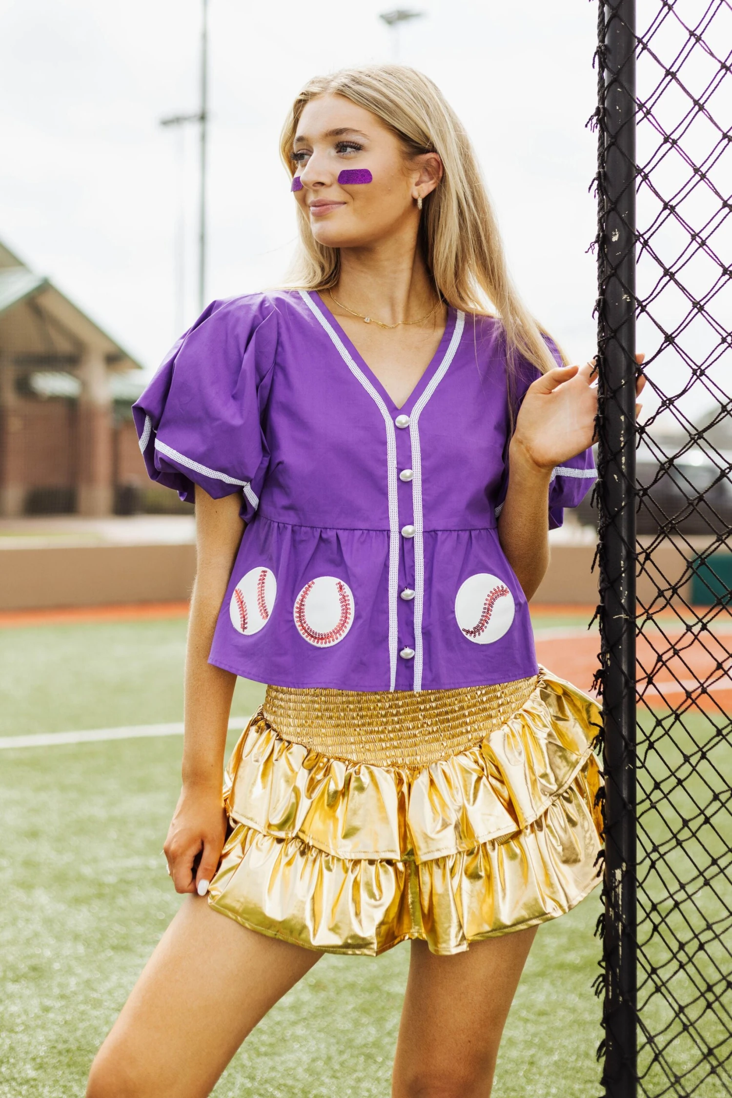 Queen Of Sparkles Purple Peplum Baseball Top 1 Queen Of Sparkles Purple Peplum Baseball Top