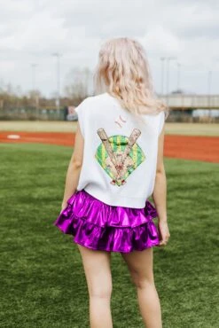 Queen Of Sparkles Purple Metallic Smocked Ruffle Skort -Queen of Sparkles soelstudio QOSFEB2023 294 be88a53f 673c 4d39 80d5 caae42edb129