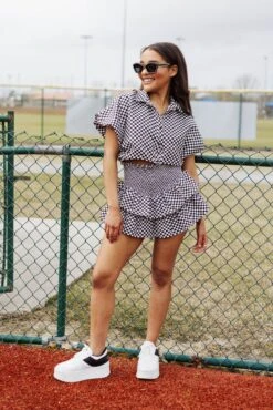 Queen Of Sparkles Black & White Checkered Smocked Skort