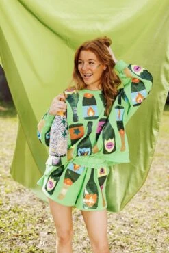 Queen Of Sparkles Lime Green Icon Champagne Sweatshirt