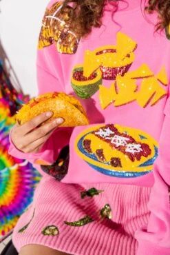 Hot Pink Mexican Food Sweatshirt -Queen of Sparkles soelstudio QOSAPRIL 281