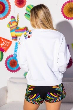 White Multi Popping Champagne Sweatshirt -Queen of Sparkles soelstudio QOSAPRIL 489