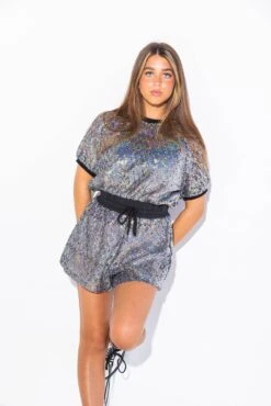 Black Sequin Mesh Coverup Short -Queen of Sparkles soelstudio QOSAPRIL 576