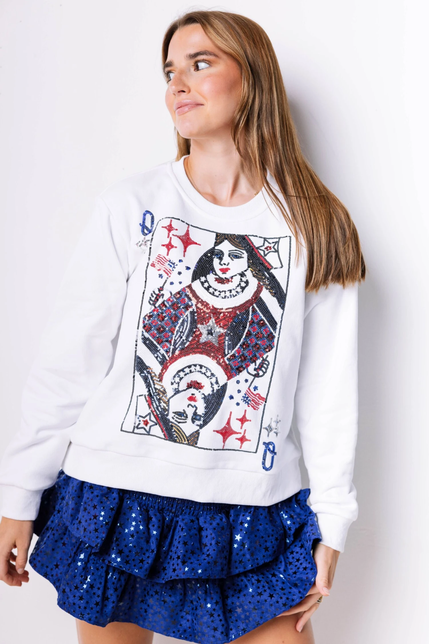 Queen Of Sparkles White USA Queen Card Sweatshirt 1 Queen Of Sparkles White USA Queen Card Sweatshirt
