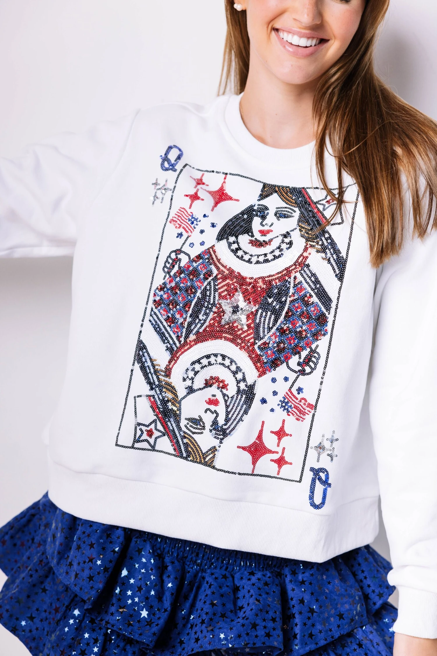 Queen Of Sparkles White USA Queen Card Sweatshirt 2 Queen Of Sparkles White USA Queen Card Sweatshirt - Image 2