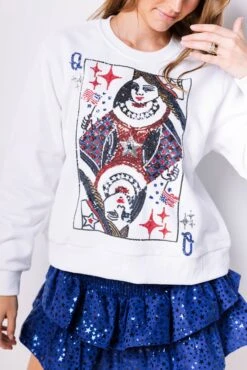 Queen Of Sparkles White USA Queen Card Sweatshirt 5 Queen Of Sparkles White USA Queen Card Sweatshirt -Queen of Sparkles soelstudio QOSKIDS JUNE 26