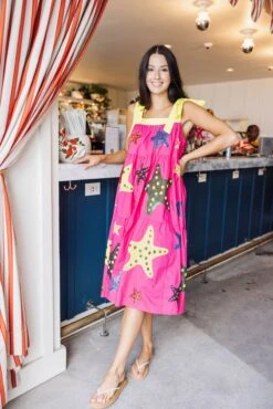 Pink & Yellow Tie Starfish Maxi Dress -Queen of Sparkles soelstudio QOSMAY2023 242