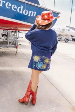 Navy Lady Liberty Firework Cardigan -Queen of Sparkles soelstudio QOSMAY2023 564