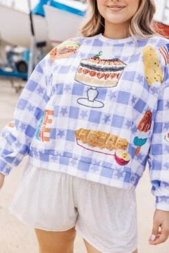 Blue & White USA Picnic Sweatshirt 7 Blue & White USA Picnic Sweatshirt -Queen of Sparkles soelstudio QOSMAY2023 596